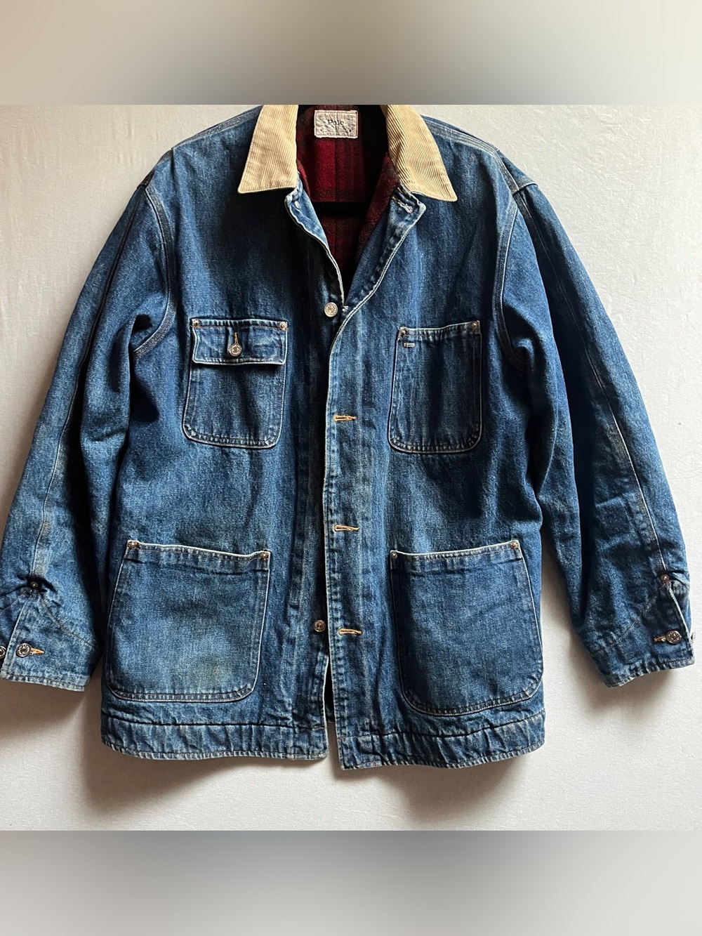 Vintage Polo Ralph Lauren Fleece Lined Denim Workwear Chore Jacket L - USA
